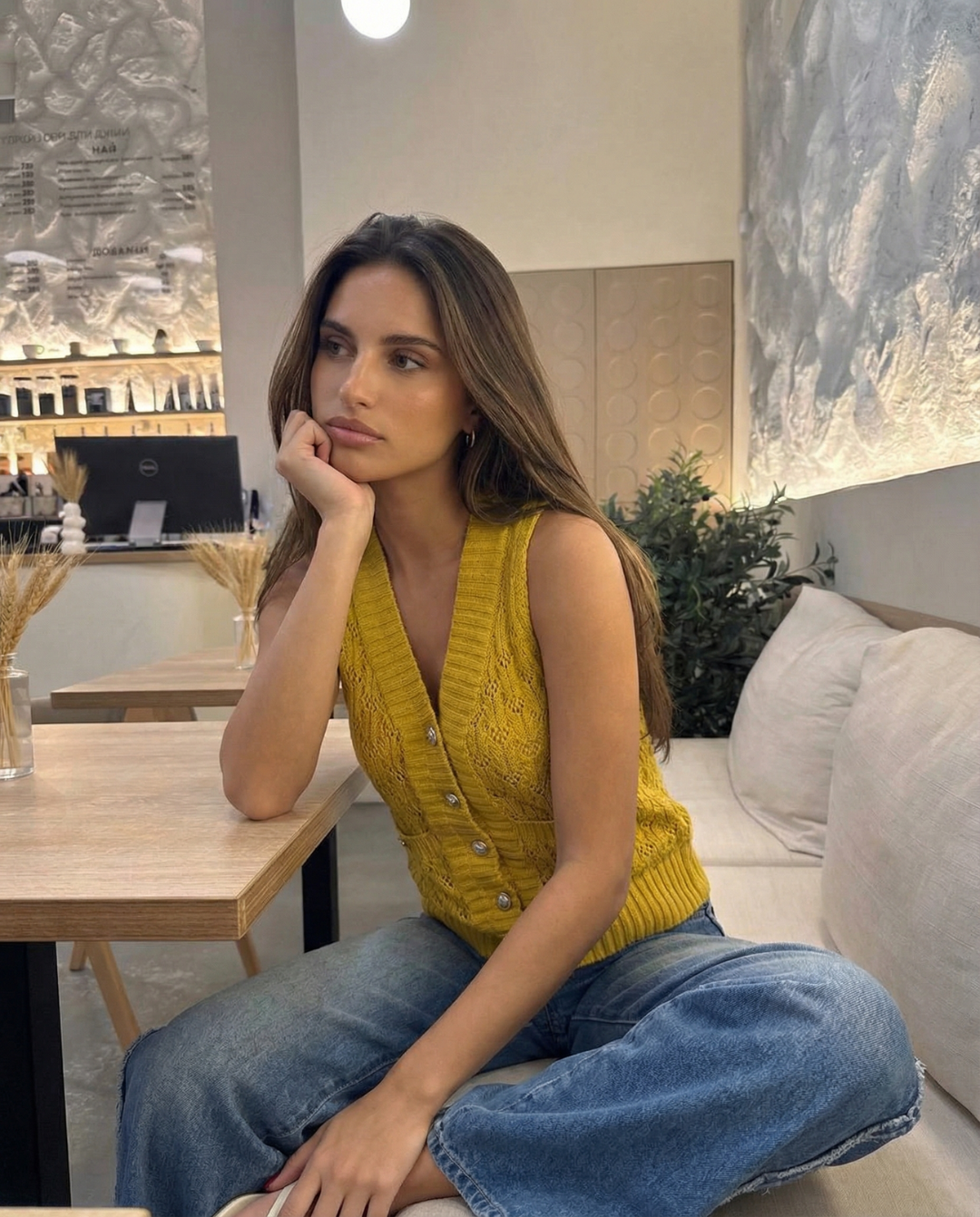 Margot | Ribbed Knit Cardigan Yellow V Neck Button Front