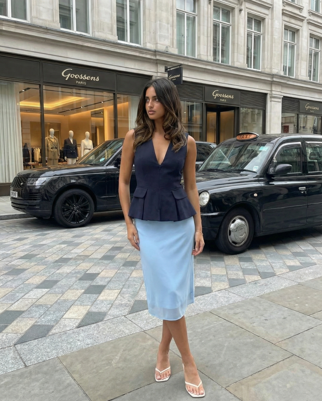 Zara | Smart Casual Peplum Top Navy Sleeveless V Neck Fitted