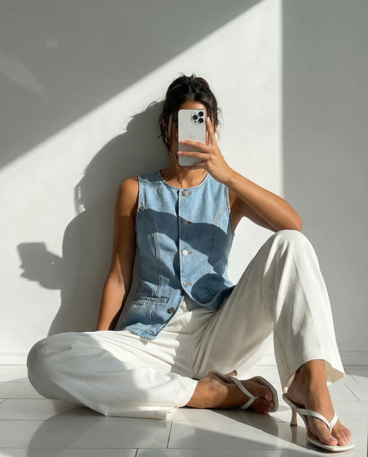 Margot | Denim Vest Light Blue Sleeveless Button Front