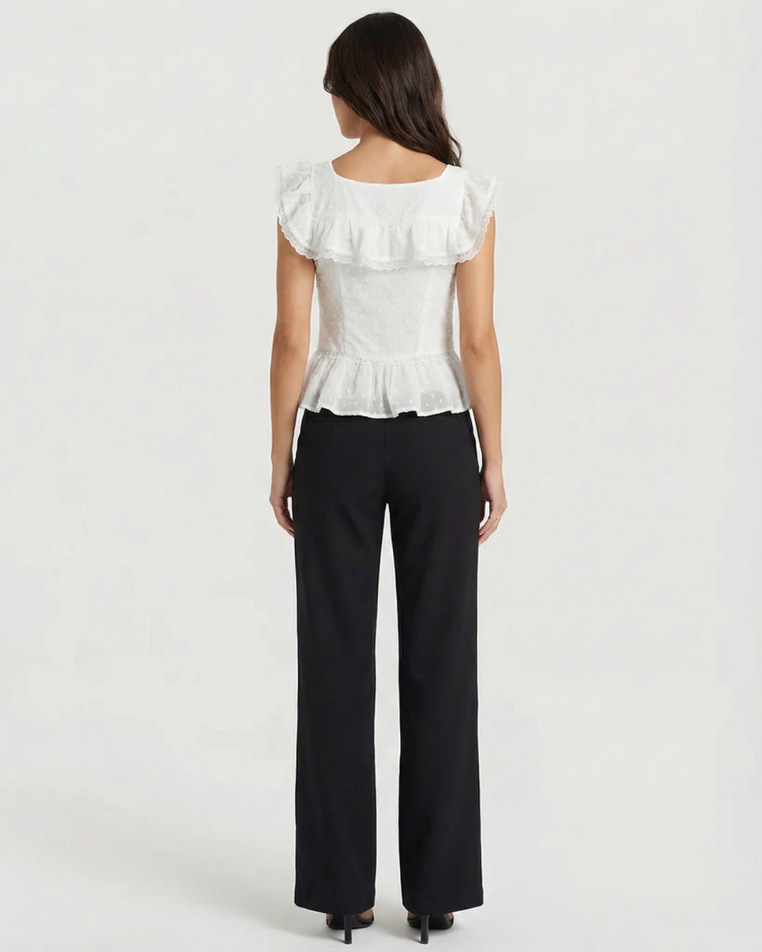 Vera | Peplum Top White Ruffle Short Sleeve Square Neck Lace