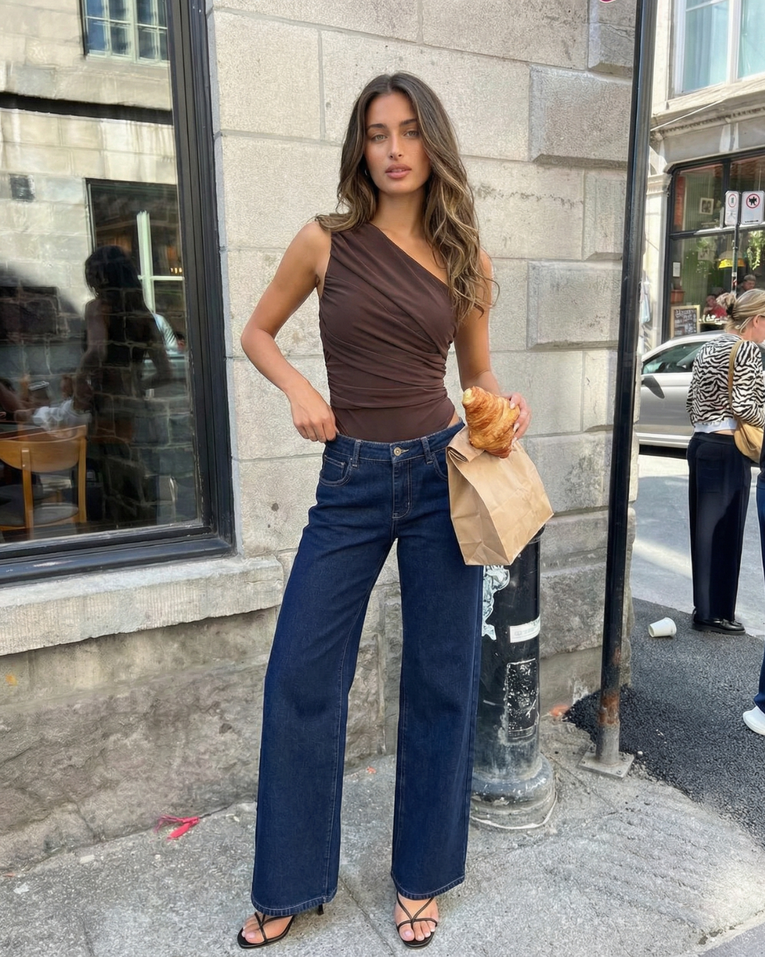 Vera | One Shoulder Ruched Jumpsuit Brown High Waisted