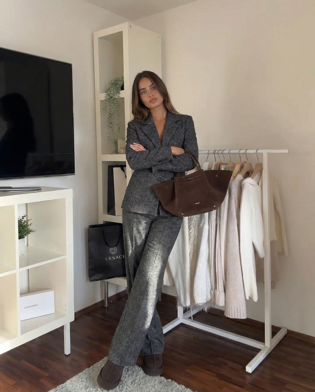 Vera | Smart Casual Wool Blazer Pants Set Charcoal Gray