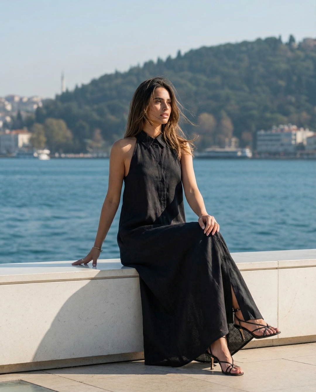 Elise | Summer Halter Neck Maxi Dress Black