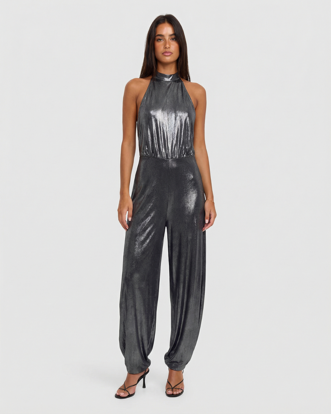 Nola | Elegant Halter Jumpsuit Black Metallic