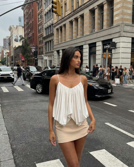 Luisa | Elegant Cami Top White Pleated Flowy Sleeveless