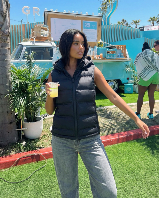 Vera | Puffer Vest Black Hooded Quilted Sleeveless Zip Up