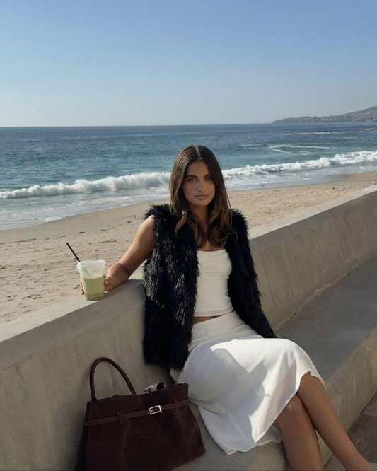 Thea | Faux Fur Vest Black Sleeveless