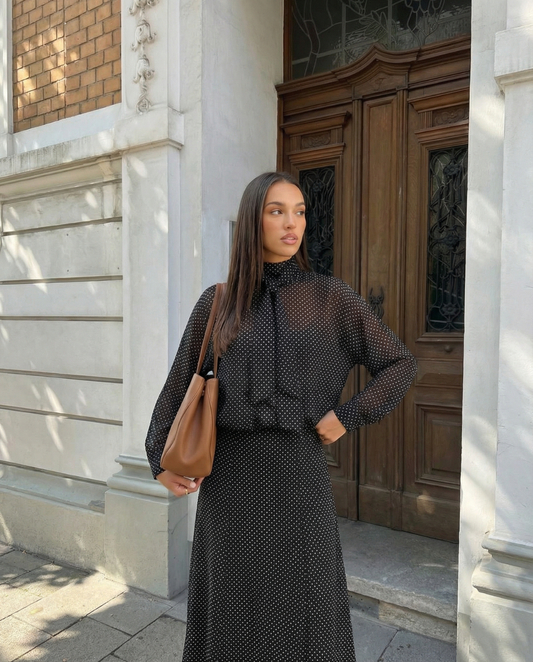 Sophie | Polka Dot Chiffon Tie Neck Set