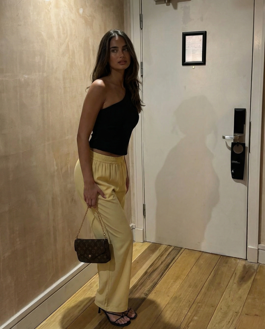 Mia | Casual Wide Leg Trousers Cream High Waisted