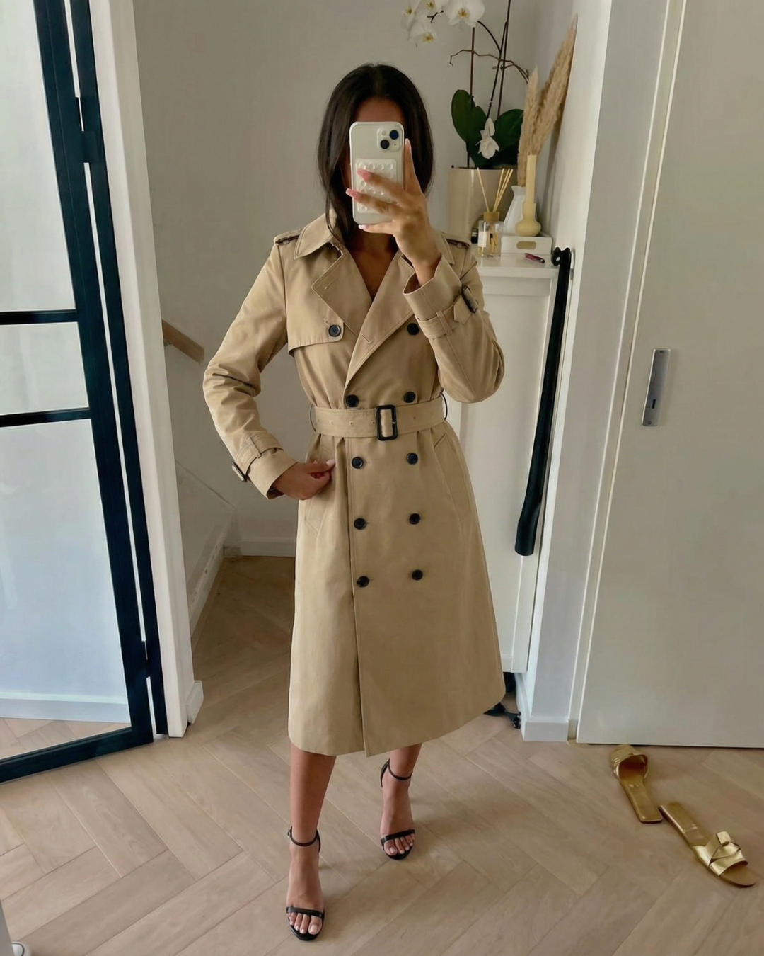 Kira | Elegant Double Breasted Trench Coat Cream Belted Long