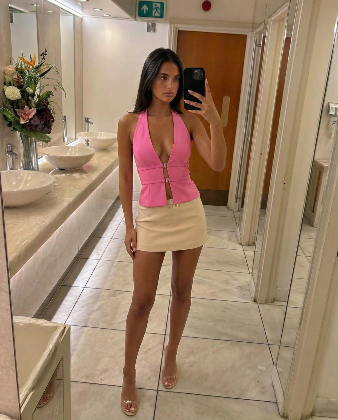 Margot | Halter Top Pink Fitted Deep V Neck