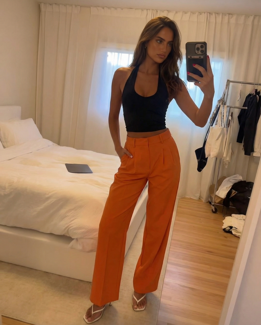 Yara | Tailored Wide Leg Trousers Orange High Waisted