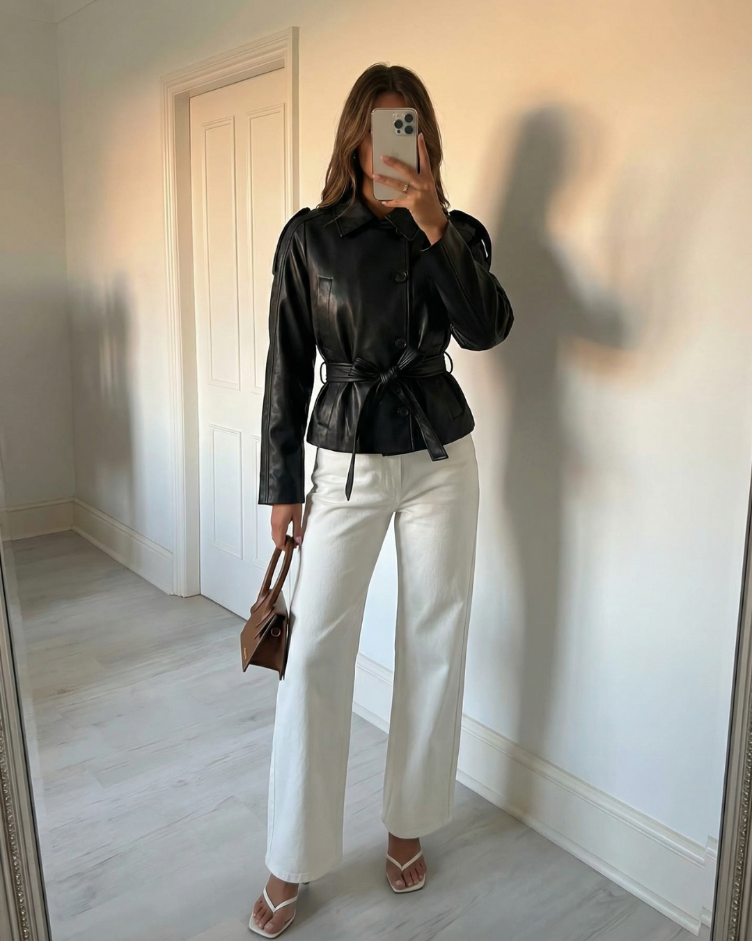 Zoe | Faux Leather Belted Jacket Black Button Down