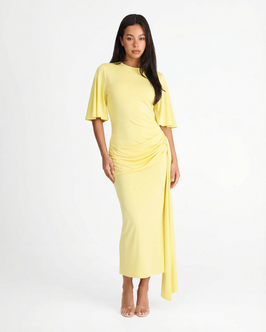 Maya | Summer Flutter Sleeve Maxi Dress Yellow