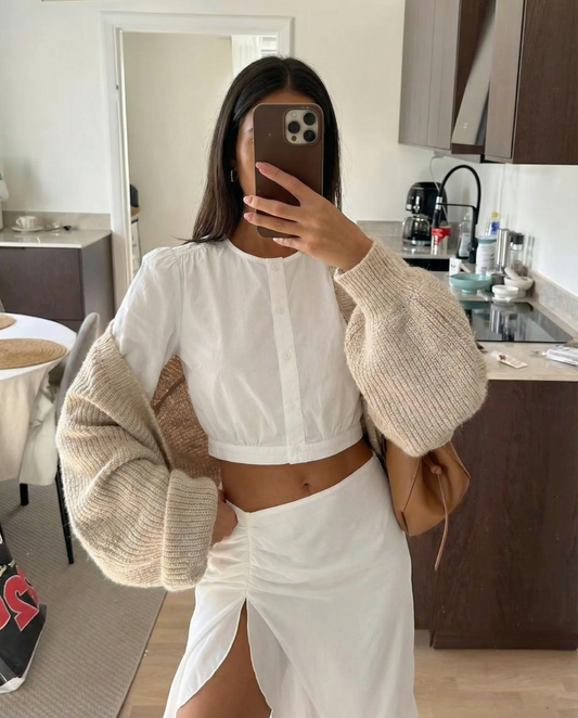 Ayla | Puff Sleeve White Shirt Cropped