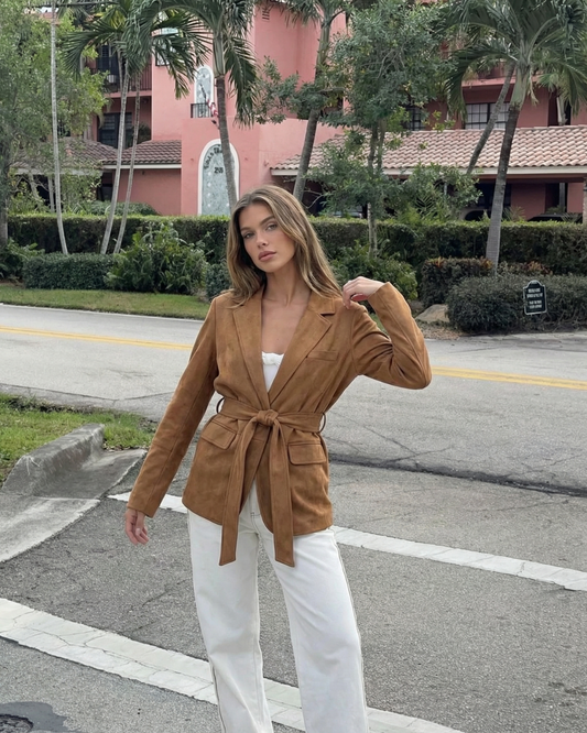 Vera | Suede Belted Blazer Brown