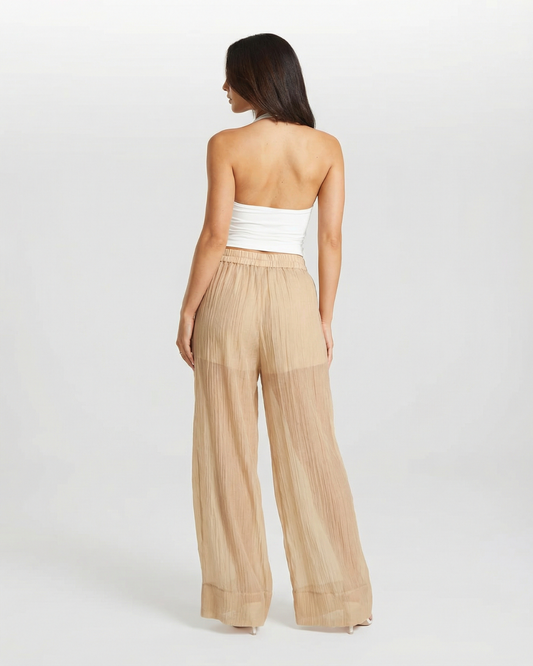 Ayla | Casual Wide Leg Trousers Cream Pleated