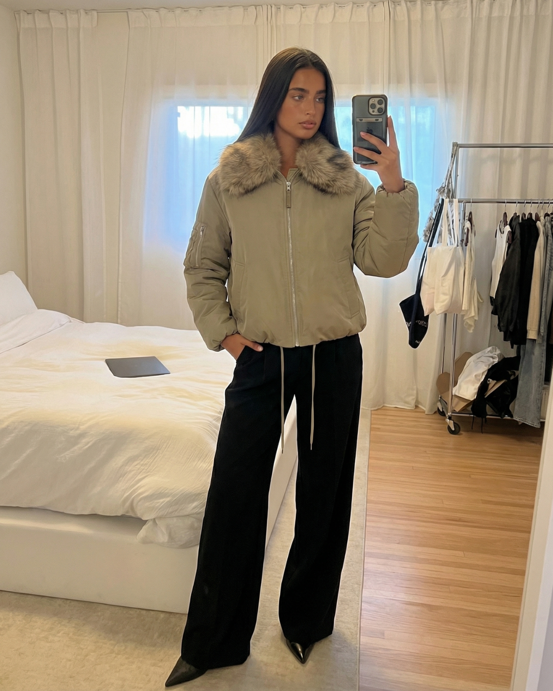 Kit | Casual Bomber Jacket Faux Fur Collar