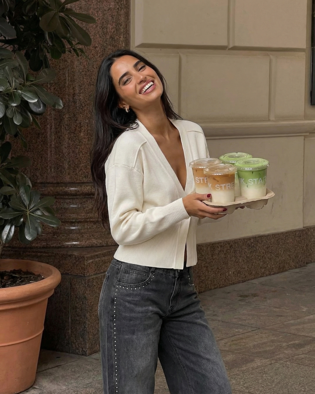 Etta | Elegant Satin Blouse Cream V Neck Long Sleeve Fitted