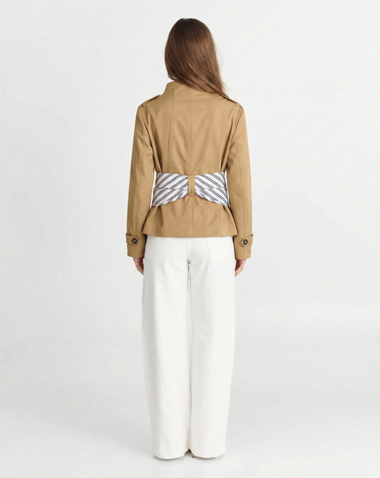 Kit | Elegant Double Breasted Blazer Camel Long Sleeve Belted