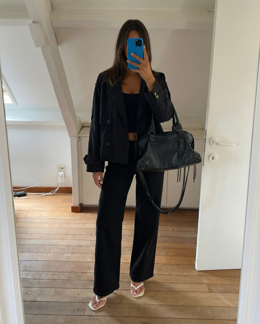 Fleur | Oversized Double Breasted Blazer Black Cropped