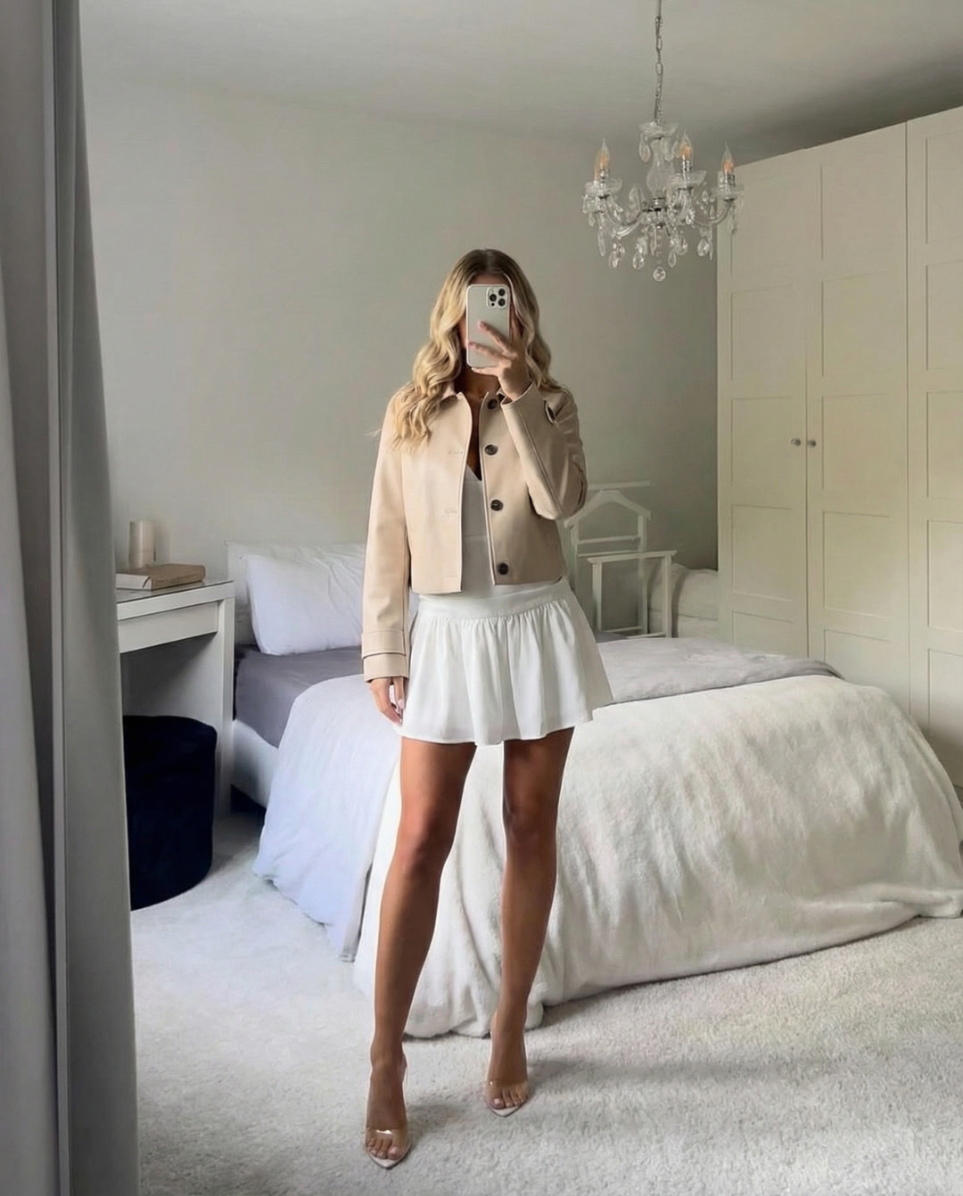 Thea | Cropped Faux Leather Jacket Cream Button Down