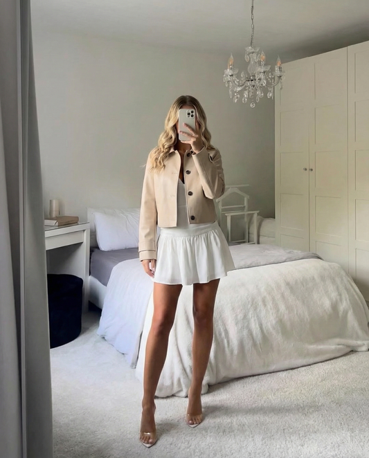 Thea | Cropped Faux Leather Jacket Cream Button Down