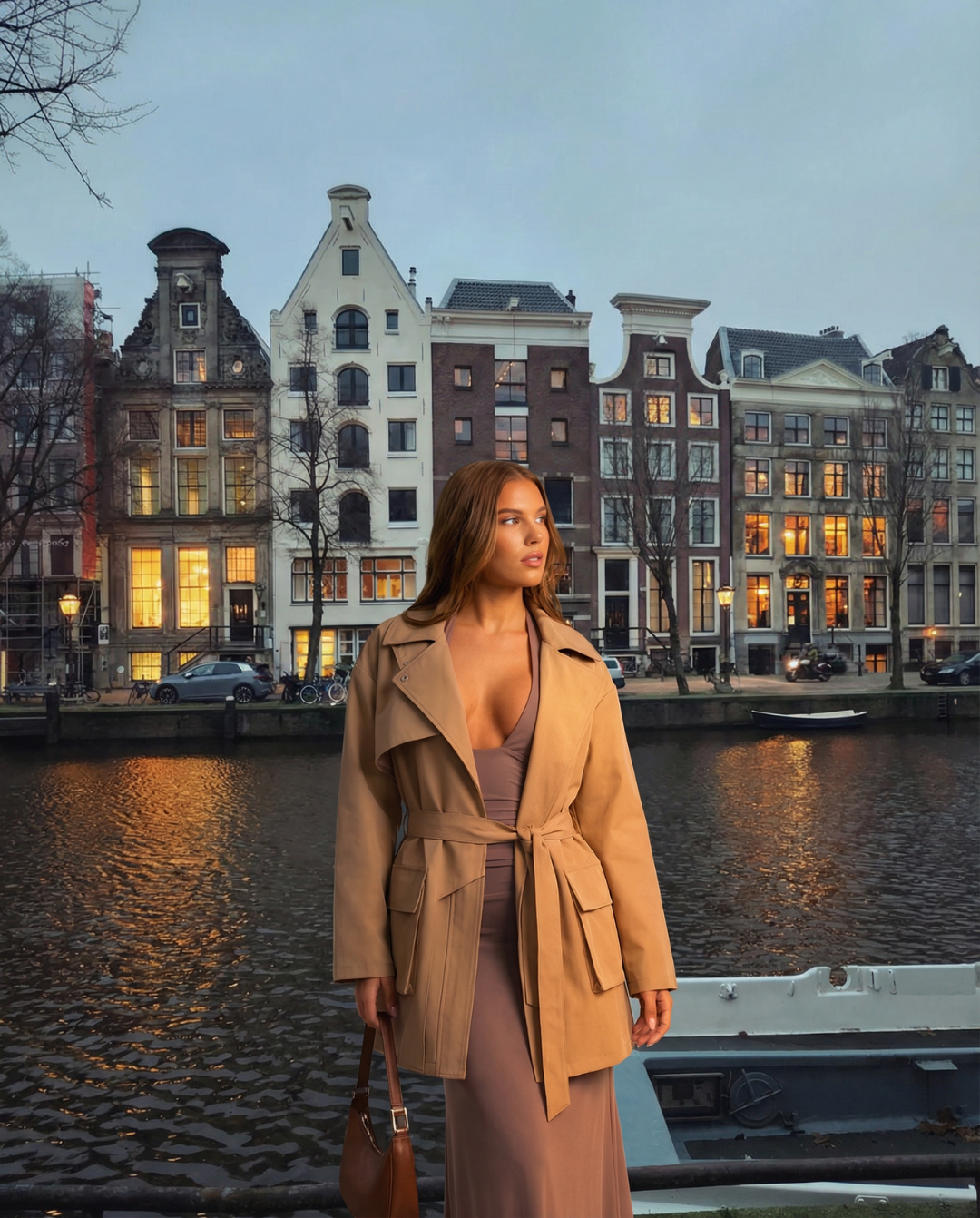 Willa | Utility Jacket Beige Belted Cargo Pockets Long