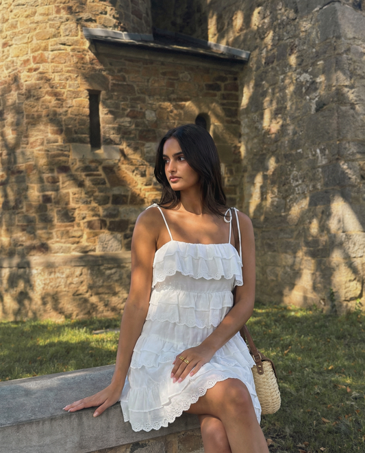 Edie | Summer Tiered Mini Dress White