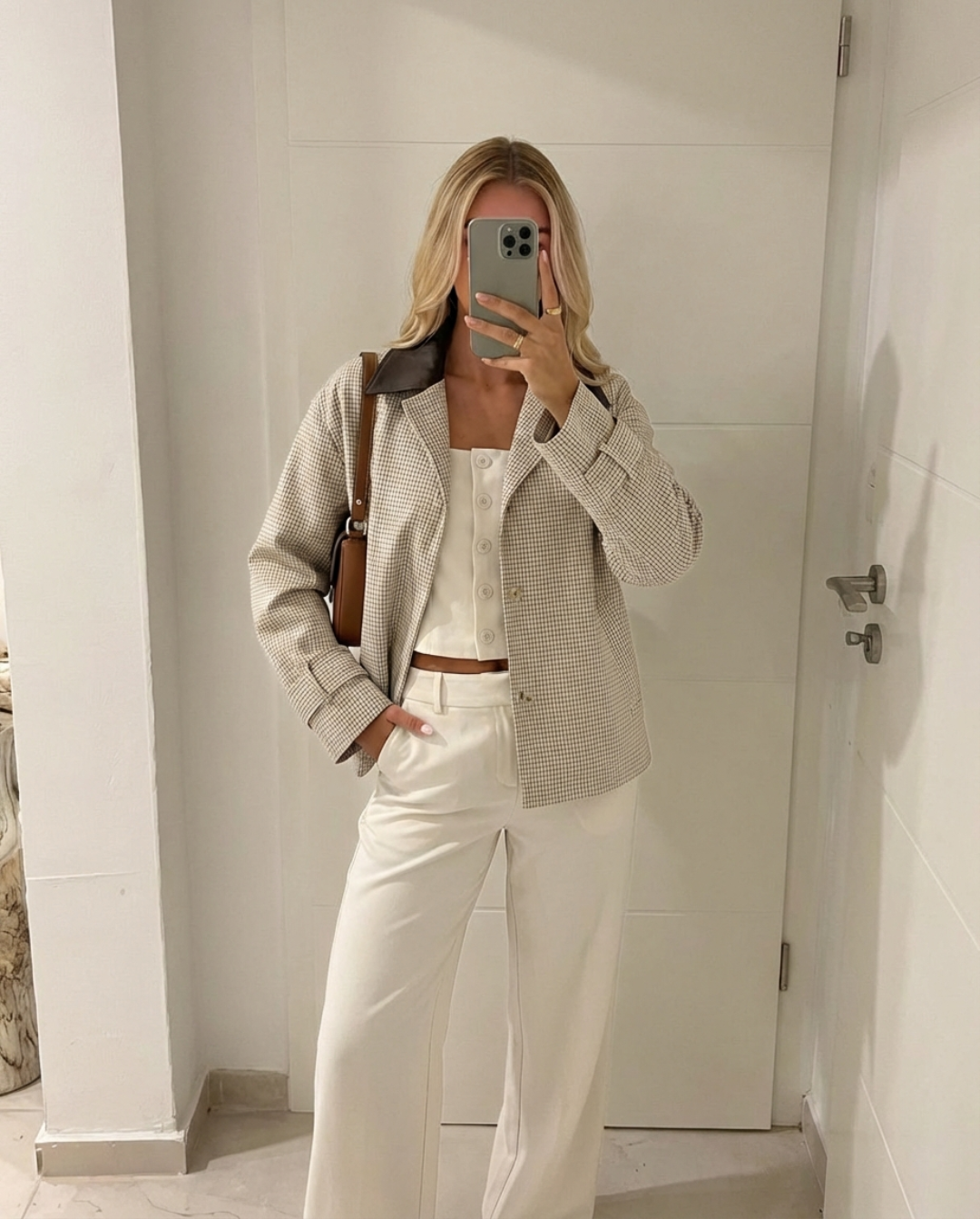 Margot | Smart Casual Plaid Blazer Cream Oversized Collared