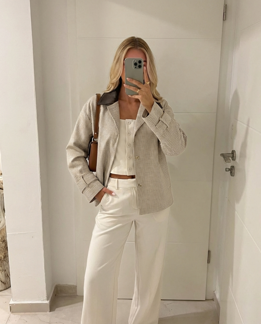 Margot | Smart Casual Plaid Blazer Cream Oversized Collared