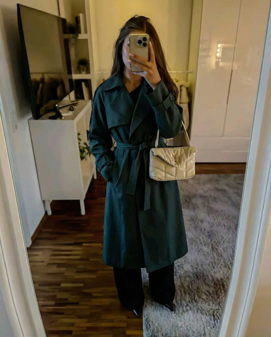 Elise | Smart Casual Belted Trench Coat Green Long