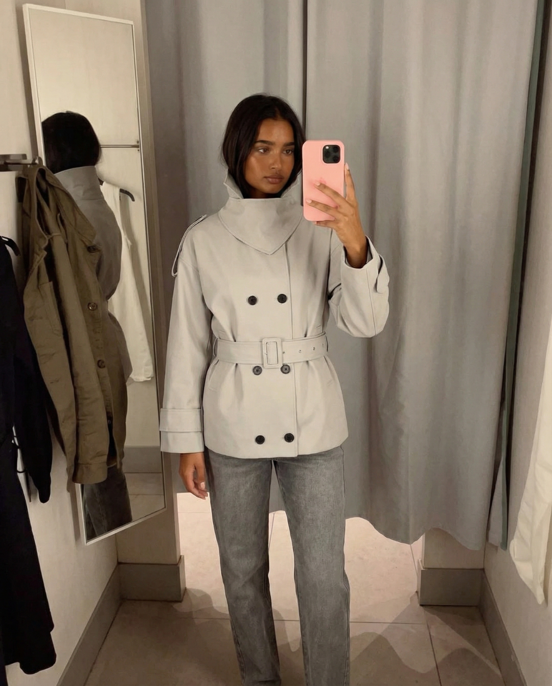 Wren | Casual Belted Double Breasted Jacket Cream Hooded