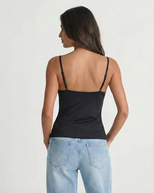 Darcy | Elegant Lace Top Black Sleeveless V Neck Fitted