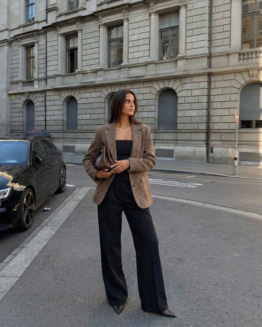 Nori | Autumn Oversized Tweed Blazer Brown