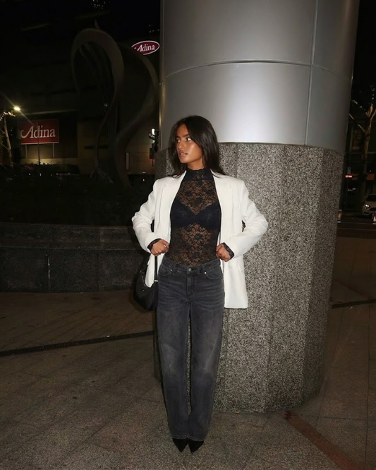 Vera | Elegant Lace Long Sleeve Top Black Sheer