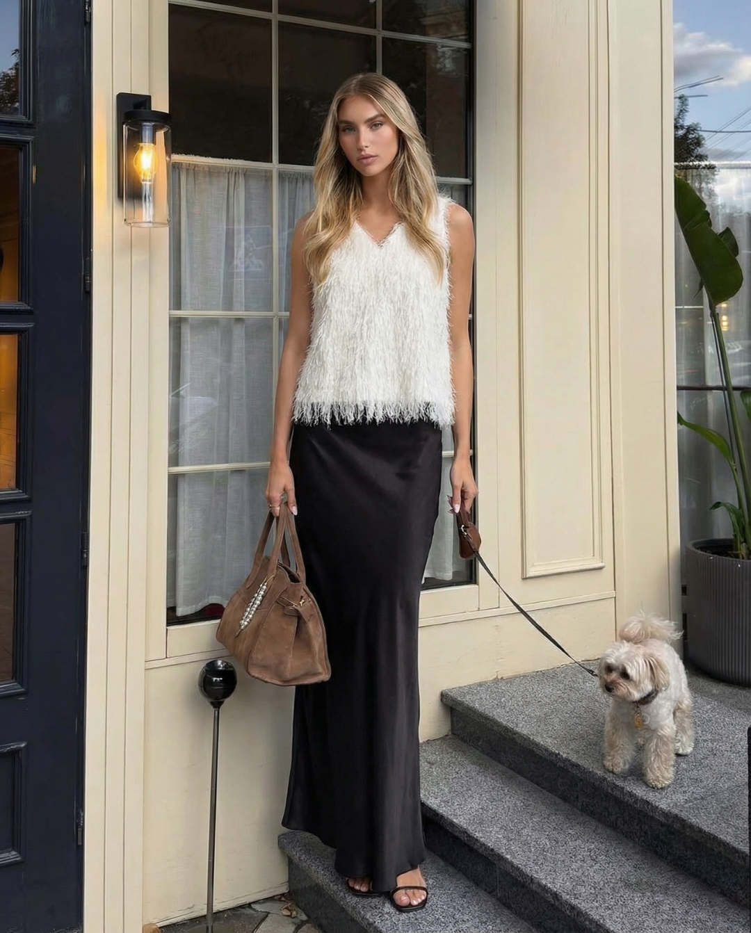 Margot | Fluffy Sleeveless Cardigan White V Neck