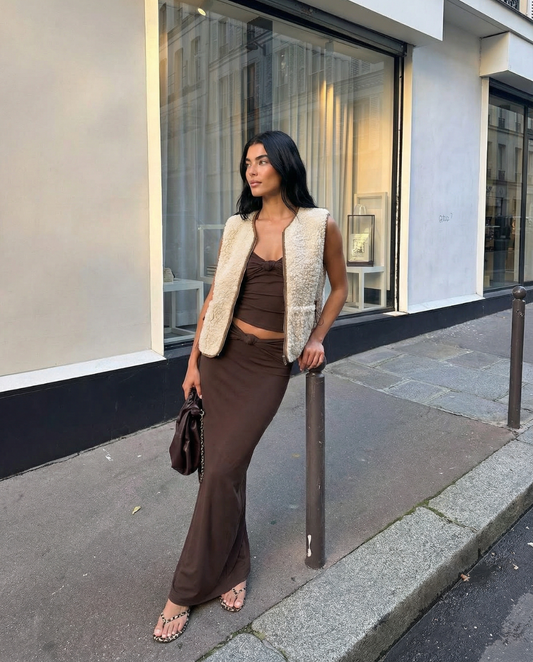 Faye | Sleeveless Sherpa Cardigan Cream Zip Up