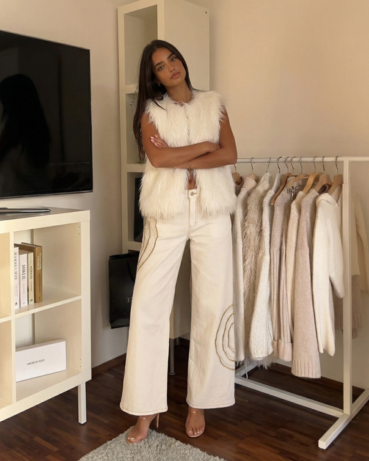 Vera | Faux Fur Vest White Sleeveless Open Front