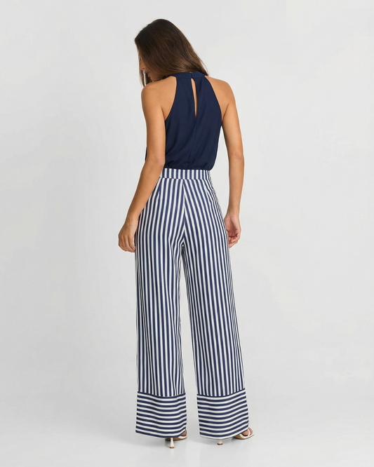 Darcy | Casual Striped Wide Leg Jumpsuit Navy White