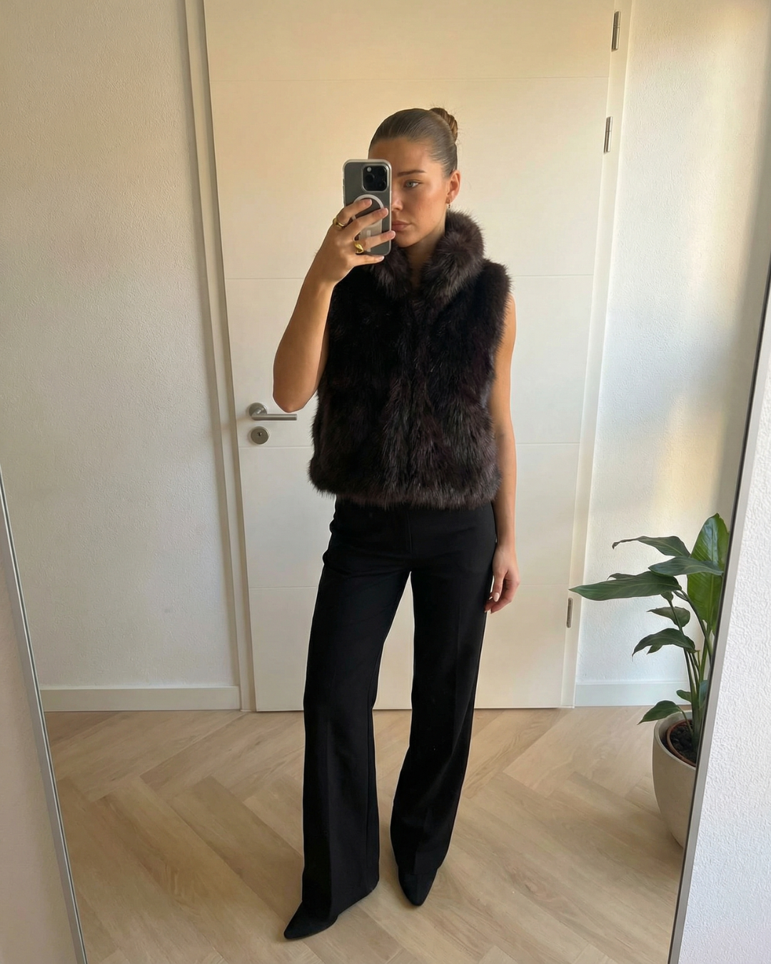 Vera | Faux Fur Vest Black High Neck Sleeveless