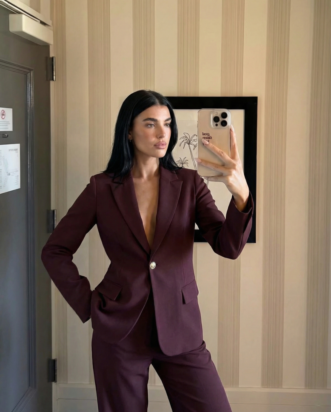 Margot | Blazer And Pants Set Burgundy Long Sleeve