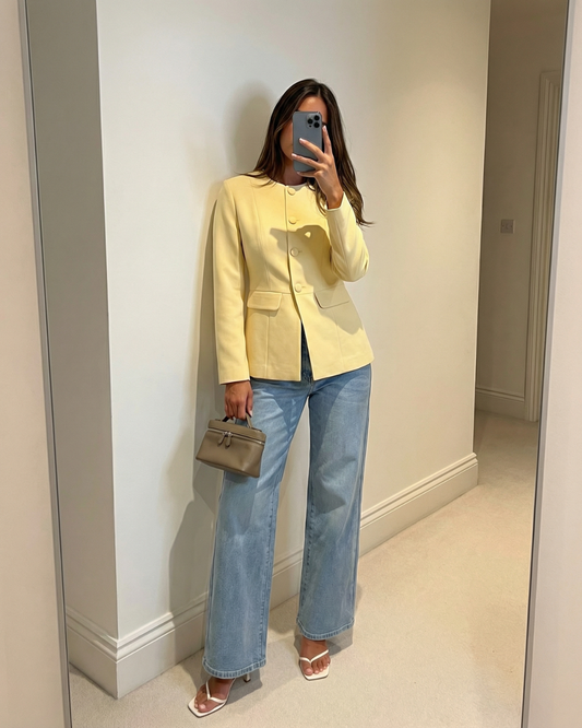 Vera | Fitted Blazer Cream Long Sleeve Button Front