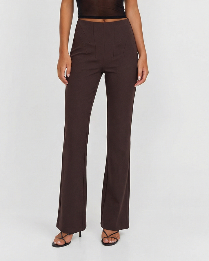 Veda | Flared Trousers Brown High Waisted
