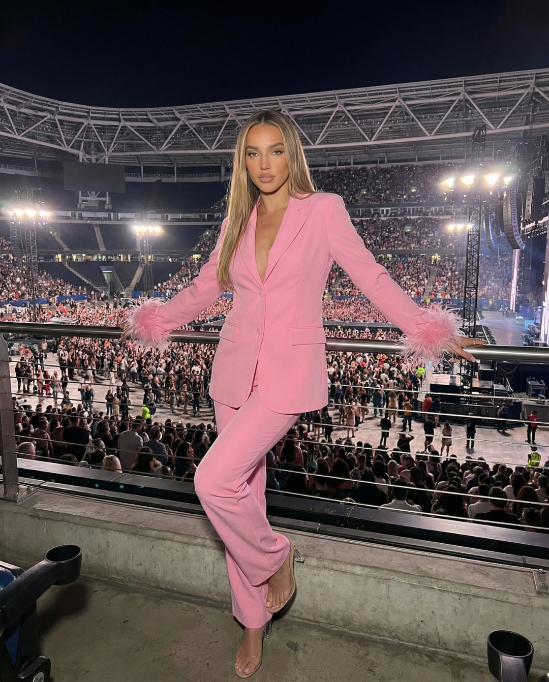 Rosie | Pink Feather Cuff Suit