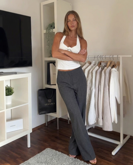 Margot | Wide Leg Pants Gray High Waisted Casual