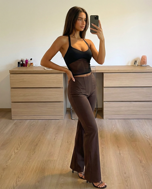 Veda | Flared Trousers Brown High Waisted