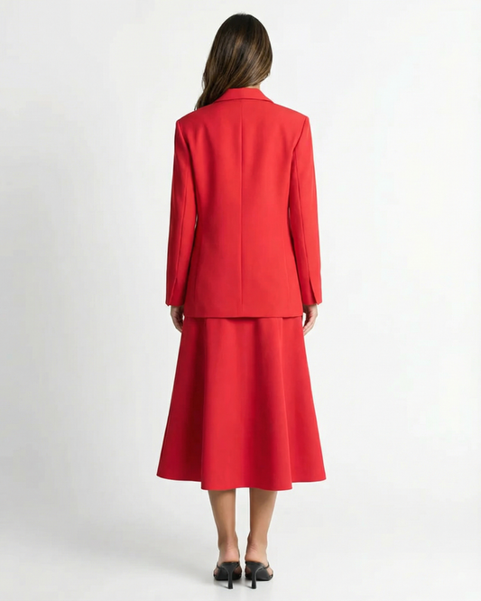 Rose | Red Two Piece Set Midi Skirt