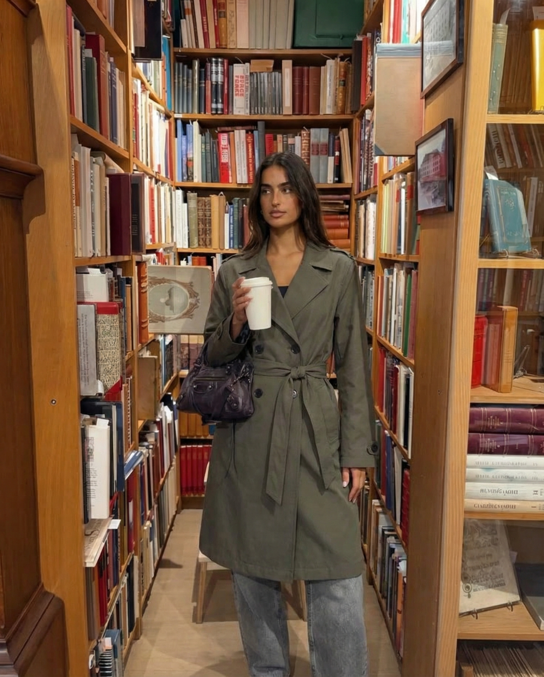 Thea | Belted Trench Coat Olive Double Breasted Long Sleeve