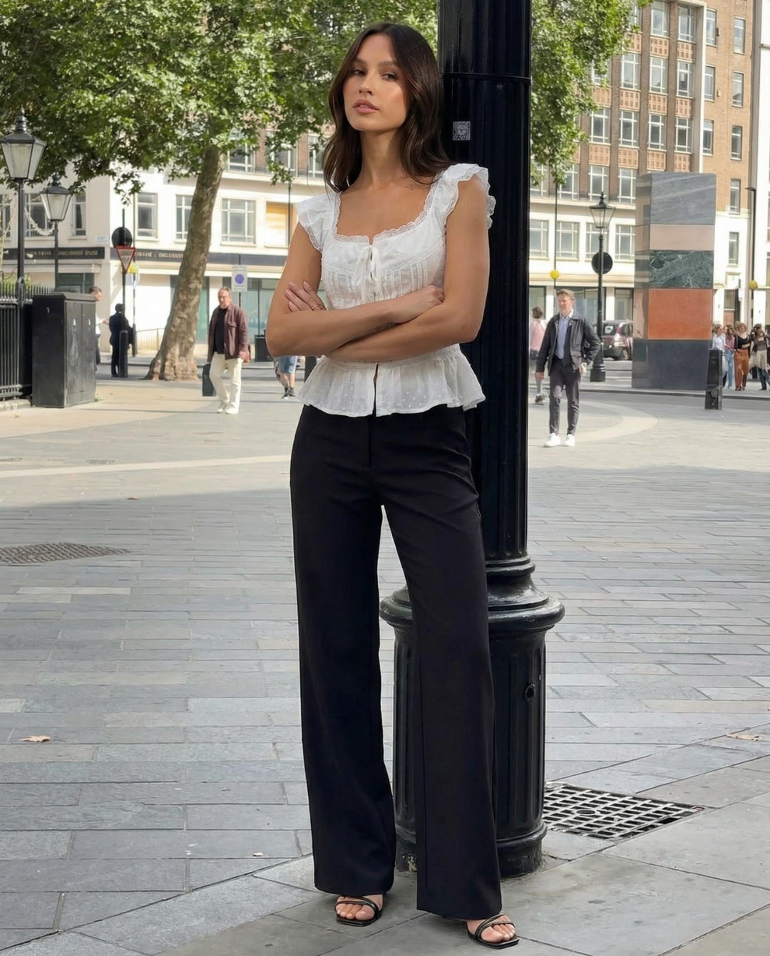 Vera | Peplum Top White Ruffle Short Sleeve Square Neck Lace